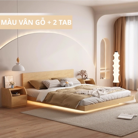 Giường Bay Tatami Phong Cách Wabi-sabi Đơn Giản Kích Thước 1m8x2m Kèm 2 Tủ Đầu Giường Yapi-539