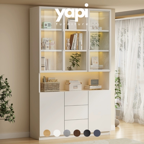 Tủ Lưu Trữ Tài Liệu Gỗ MDF Cánh Kính Cường Lực, Nhiều Ngăn Kéo 120x32x200 Yapi-TK015