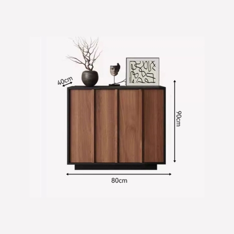 Tủ Trang Trí Nan Dọc Hiện Đại Cánh Vân Gỗ, Khung Đen 160x40x90cm Yapi -118