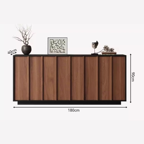 Tủ Trang Trí Nan Dọc Hiện Đại Cánh Vân Gỗ, Khung Đen 160x40x90cm Yapi -118