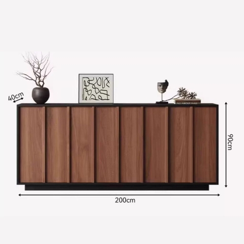 Tủ Trang Trí Nan Dọc Hiện Đại Cánh Vân Gỗ, Khung Đen 160x40x90cm Yapi -118