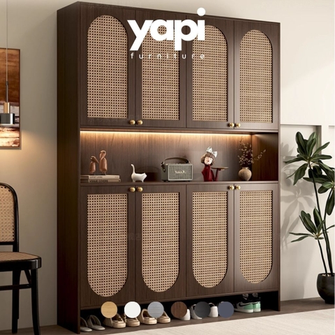 Tủ Giày Dép Gỗ Cánh Nan Có Kệ Trang Trí Hiện Đại 160x35x200 Yapi 325