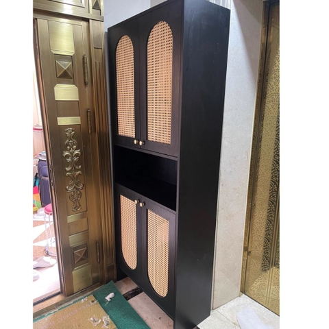 Tủ Giày Dép Gỗ Cánh Nan Có Kệ Trang Trí Hiện Đại 160x35x200 Yapi 325