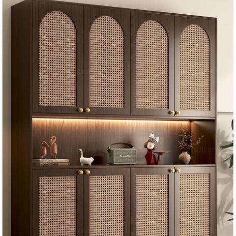 Tủ Giày Dép Gỗ Cánh Nan Có Kệ Trang Trí Hiện Đại 160x35x200 Yapi 325