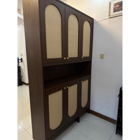 Tủ Giày Dép Gỗ Cánh Nan Có Kệ Trang Trí Hiện Đại 160x35x200 Yapi 325