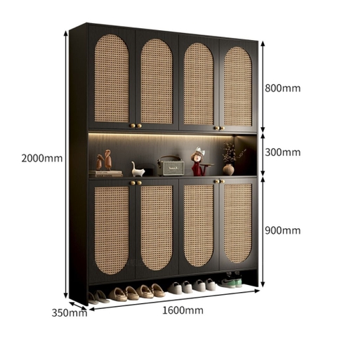 Tủ Giày Dép Gỗ Cánh Nan Có Kệ Trang Trí Hiện Đại 160x35x200 Yapi 325