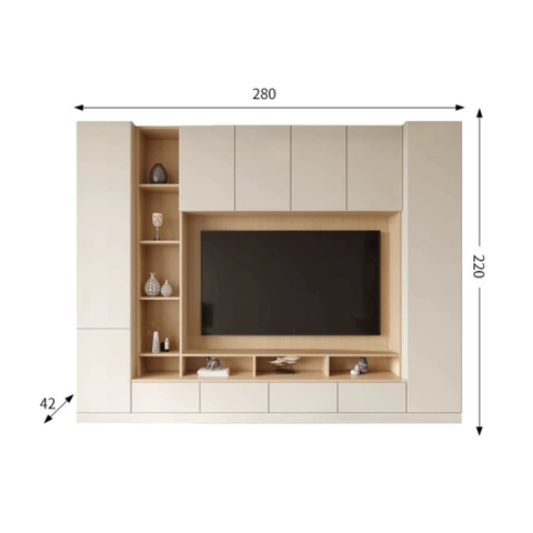 Kệ Tivi Âm Tường Kết Hợp Tủ Trang Trí Và Lưu Trữ Đa Năng 360x42x220 Yapi-916