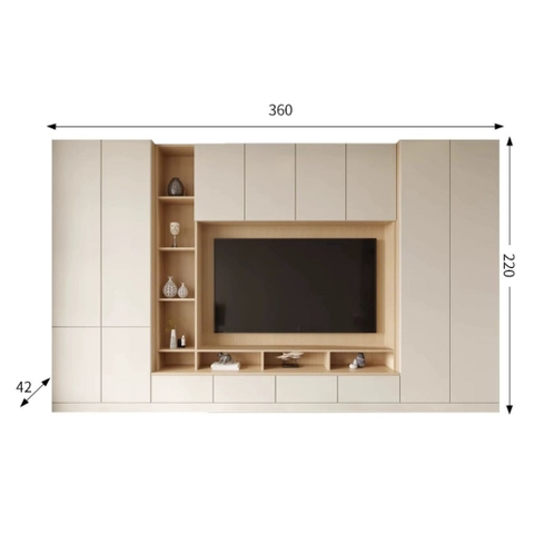 Kệ Tivi Âm Tường Kết Hợp Tủ Trang Trí Và Lưu Trữ Đa Năng 360x42x220 Yapi-916