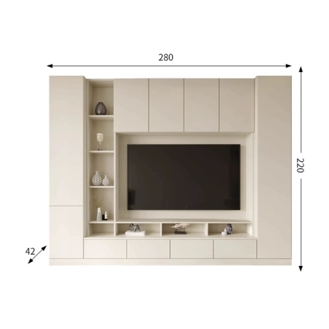 Kệ Tivi Âm Tường Kết Hợp Tủ Trang Trí Và Lưu Trữ Đa Năng 360x42x220 Yapi-916