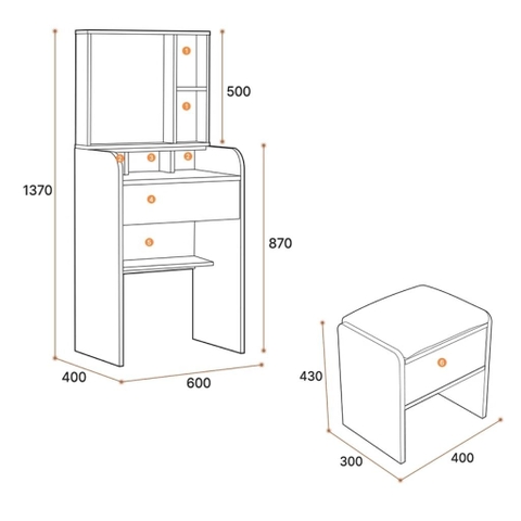 Bàn Trang Điểm Kèm Ghế Và Gương Lớn, Nhỏ Gọn 60x70x137cm Yapi-805