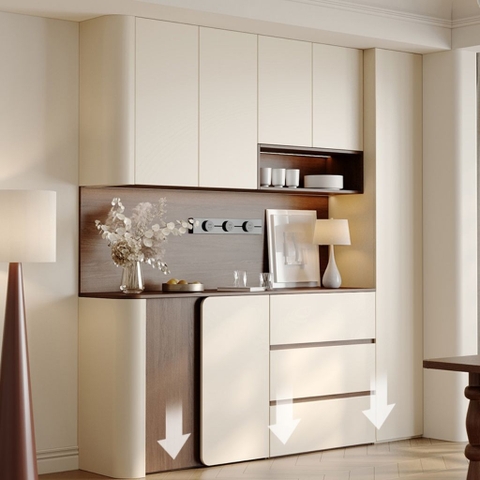 Tủ Bếp Cạnh Bo Tròn Mềm Mại Màu Trắng Nâu, Có Ngăn Kéo 200x42x230 Yapi-TB003