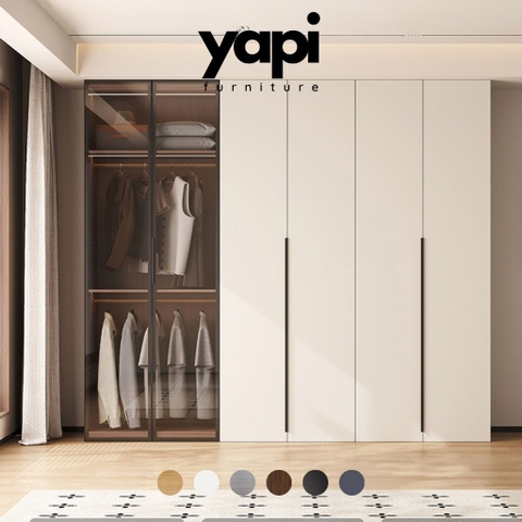 Tủ Quần Áo Cánh Kính Kết Hợp Cánh Trơn Tối Giản, Sang Trọng 240x57x240cm Yapi-257