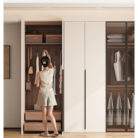 Tủ Quần Áo Cánh Kính Kết Hợp Cánh Trơn Tối Giản, Sang Trọng 240x57x240cm Yapi-257