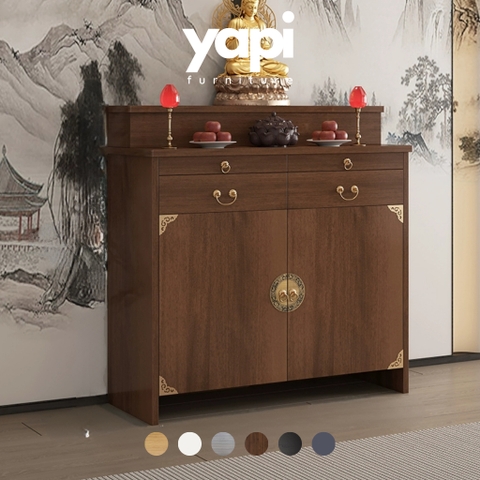 Tủ Thờ Thấp Màu Vân Gỗ Có Ngăn Kéo Và Cánh Mở Gọn Gàng Hiện Đại  88x48x112cm Yapi-1205