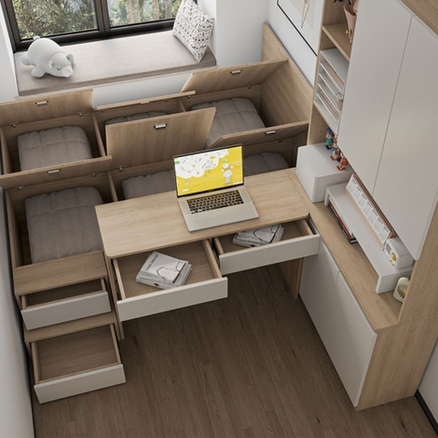 Combo Phòng Ngủ Thông Minh Tích Hợp Bàn Làm Việc Và Tủ Lưu Trữ Và Kệ Sách 160x200cm Yapi-CBPN004