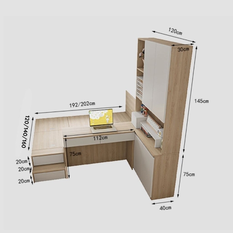 Combo Phòng Ngủ Thông Minh Tích Hợp Bàn Làm Việc Và Tủ Lưu Trữ Và Kệ Sách 160x200cm Yapi-CBPN004