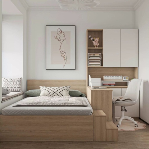 Combo Phòng Ngủ Thông Minh Tích Hợp Bàn Làm Việc Và Tủ Lưu Trữ Và Kệ Sách 160x200cm Yapi-CBPN004