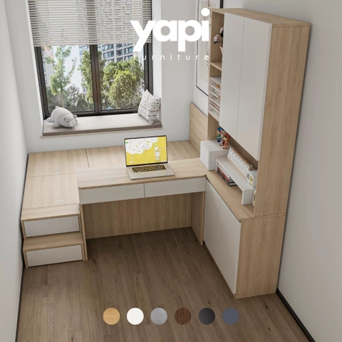 Combo Phòng Ngủ Thông Minh Tích Hợp Bàn Làm Việc Và Tủ Lưu Trữ Và Kệ Sách 160x200cm Yapi-CBPN004