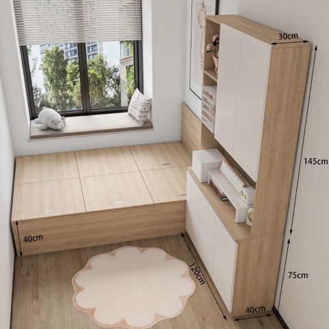 Combo Phòng Ngủ Thông Minh Tích Hợp Bàn Làm Việc Và Tủ Lưu Trữ Và Kệ Sách 160x200cm Yapi-CBPN004