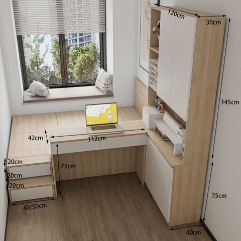 Combo Phòng Ngủ Thông Minh Tích Hợp Bàn Làm Việc Và Tủ Lưu Trữ Và Kệ Sách 160x200cm Yapi-CBPN004