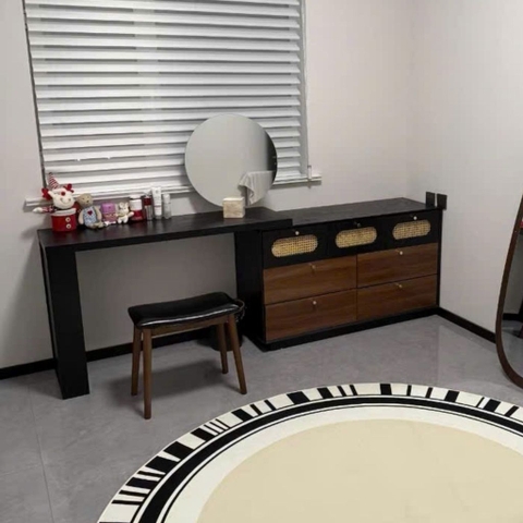 Bàn Trang Điểm Chữ L Gỗ MDF Cánh Mây Nhiều Ngăn Kéo 140x40x75cm Yapi-808