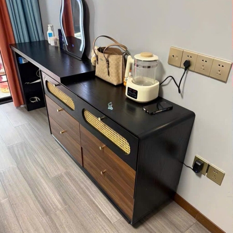 Bàn Trang Điểm Chữ L Gỗ MDF Cánh Mây Nhiều Ngăn Kéo 140x40x75cm Yapi-808