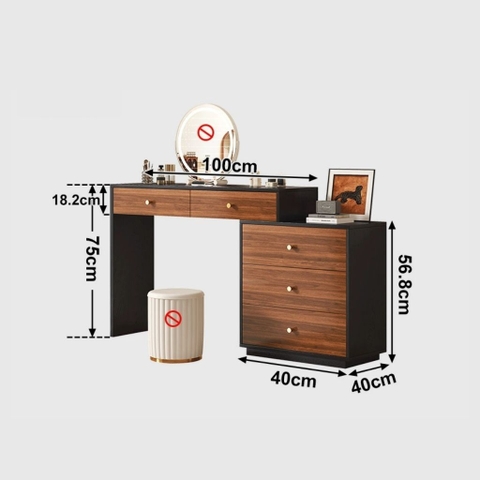 Bàn Trang Điểm Chữ L Gỗ MDF Cánh Mây Nhiều Ngăn Kéo 140x40x75cm Yapi-808