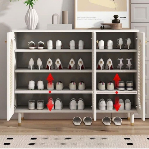 Tủ Giày Gỗ MDF Phối Cánh Mây Cổ Điển 160x36,5x95cm Yapi-326