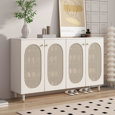 Tủ Giày Gỗ MDF Phối Cánh Mây Cổ Điển 160x36,5x95cm Yapi-326