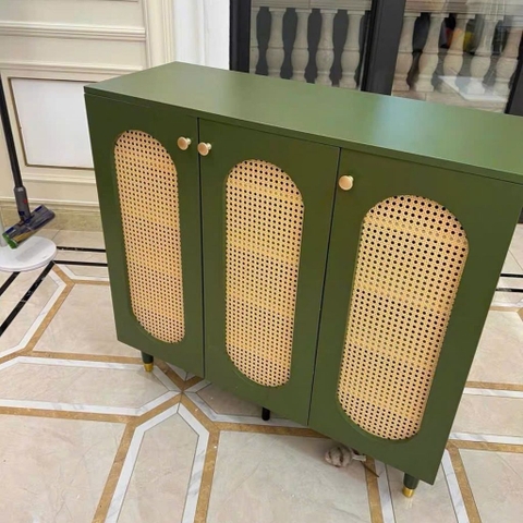 Tủ Giày Gỗ MDF Phối Cánh Mây Cổ Điển 160x36,5x95cm Yapi-326