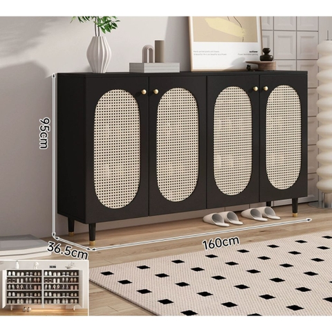 Tủ Giày Gỗ MDF Phối Cánh Mây Cổ Điển 160x36,5x95cm Yapi-326