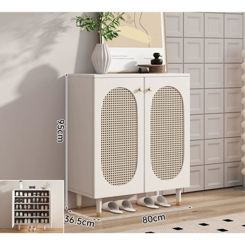 Tủ Giày Gỗ MDF Phối Cánh Mây Cổ Điển 160x36,5x95cm Yapi-326