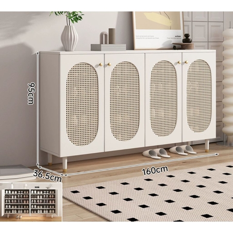 Tủ Giày Gỗ MDF Phối Cánh Mây Cổ Điển 160x36,5x95cm Yapi-326