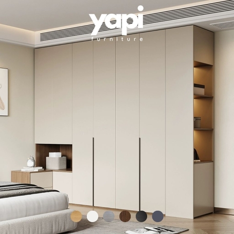 Combo Tủ Quần Áo Kèm Tab Đầu Giường Hiện Đại Gỗ MDF 280x58x240cm Yapi-254