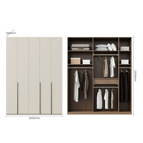 Combo Tủ Quần Áo Kèm Tab Đầu Giường Hiện Đại Gỗ MDF 280x58x240cm Yapi-254