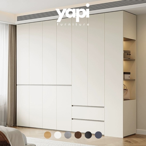 Tủ Quần Áo Gỗ MDF 6 Cánh Hiện Đại Màu Trắng Kèm Tủ Phụ 200x58x240cm Yapi-255
