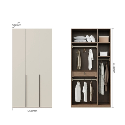 Kodogo, Combo Tủ Quần Áo Kèm Bàn Trang Điểm Hiện Đại Gỗ MDF Màu Trắng Yapi-256