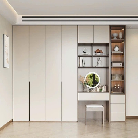 Kodogo, Combo Tủ Quần Áo Kèm Bàn Trang Điểm Hiện Đại Gỗ MDF Màu Trắng Yapi-256