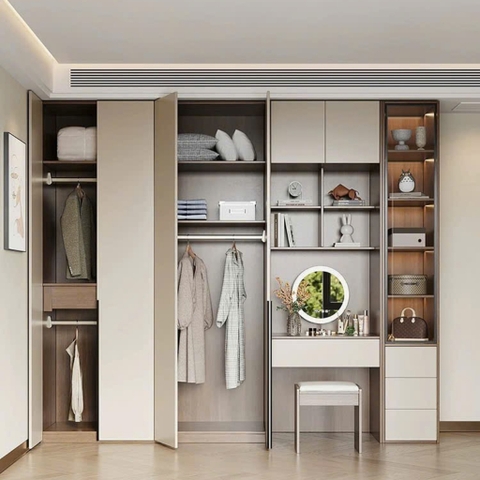 Kodogo, Combo Tủ Quần Áo Kèm Bàn Trang Điểm Hiện Đại Gỗ MDF Màu Trắng Yapi-256