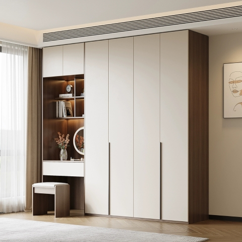 Kodogo, Combo Tủ Quần Áo Kèm Bàn Trang Điểm Hiện Đại Gỗ MDF Màu Trắng Yapi-256