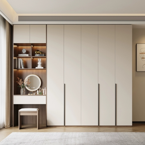 Kodogo, Combo Tủ Quần Áo Kèm Bàn Trang Điểm Hiện Đại Gỗ MDF Màu Trắng Yapi-256