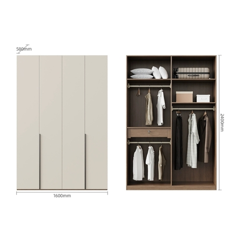 Kodogo, Combo Tủ Quần Áo Kèm Bàn Trang Điểm Hiện Đại Gỗ MDF Màu Trắng Yapi-256