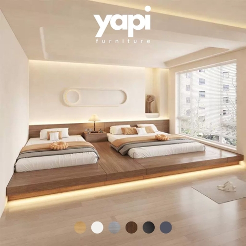 Giường Bệt Tatami 2 Nệm Có Đèn LED Cho Phòng Ngủ, Homestay 340x240x70cm Yapi-543