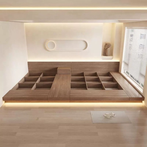 Giường Bệt Tatami 2 Nệm Có Đèn LED Cho Phòng Ngủ, Homestay 340x240x70cm Yapi-543