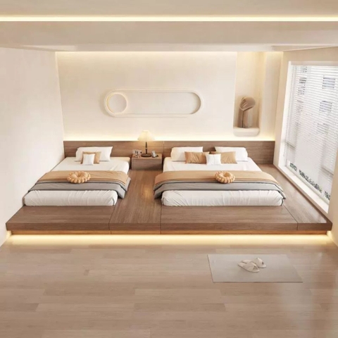 Giường Bệt Tatami 2 Nệm Có Đèn LED Cho Phòng Ngủ, Homestay 340x240x70cm Yapi-543