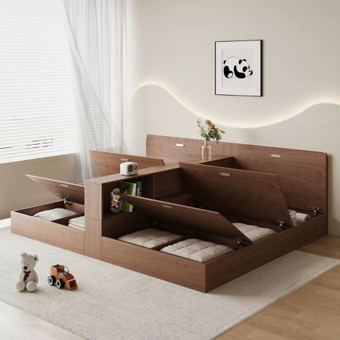 Giường Ngủ Sinh Đôi Cho Bé Có Vách Ngăn Và Tủ Lư Trữ 140cmx200cm Yapi-545