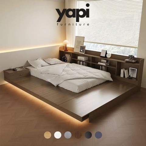 Giường Ngủ Tatami Kèm Kệ Đầu Giường Có LED Hiện Đại 240x190x15cm Yapi-546
