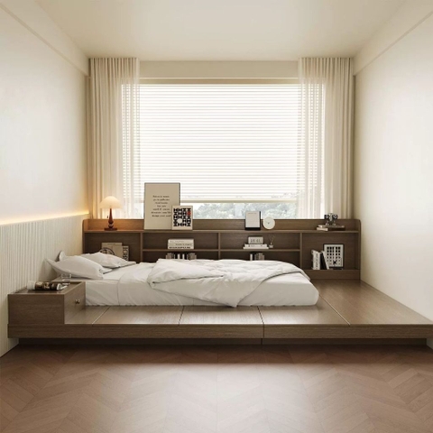 Giường Ngủ Tatami Kèm Kệ Đầu Giường Có LED Hiện Đại 240x190x15cm Yapi-546