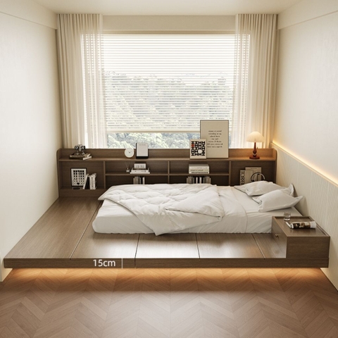 Giường Ngủ Tatami Kèm Kệ Đầu Giường Có LED Hiện Đại 240x190x15cm Yapi-546