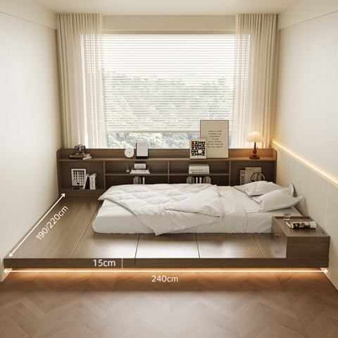 Giường Ngủ Tatami Kèm Kệ Đầu Giường Có LED Hiện Đại 240x190x15cm Yapi-546